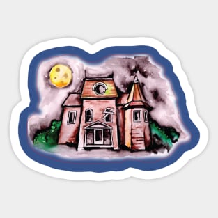 Haunted house with full moon Sticker